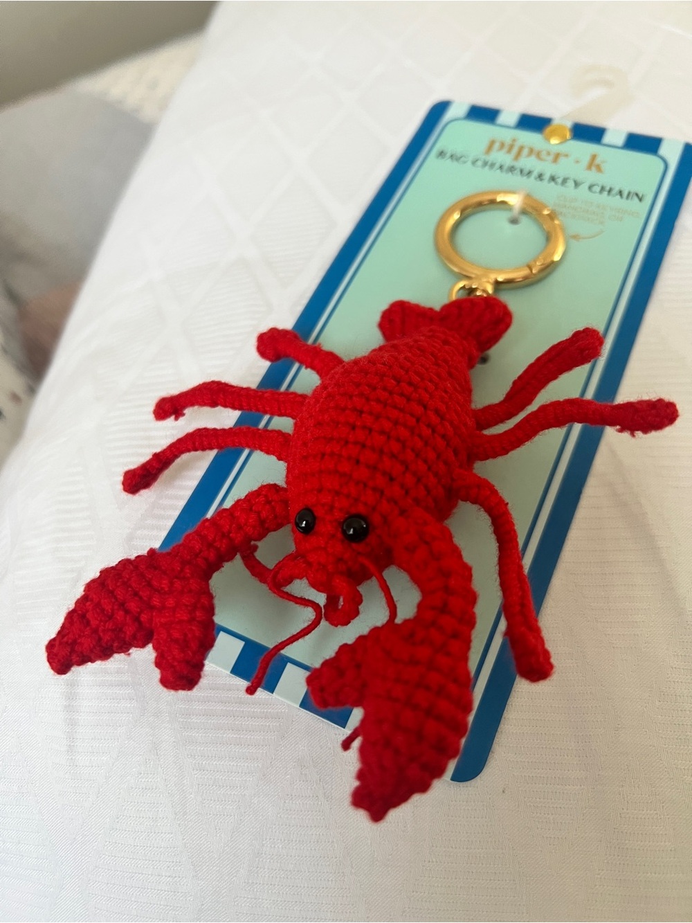 Piper Red Crochet Lobster Bag Charm with Gold Ring